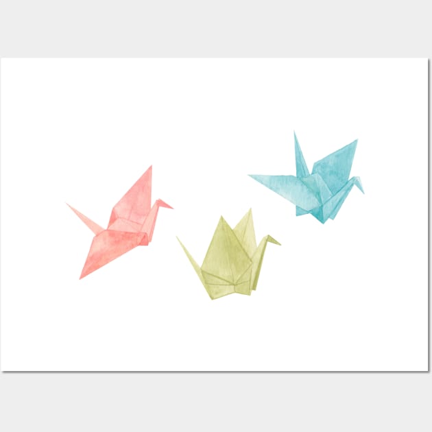 Origami Crane Watercolour Painting (landscape version) Wall Art by Flowering Words